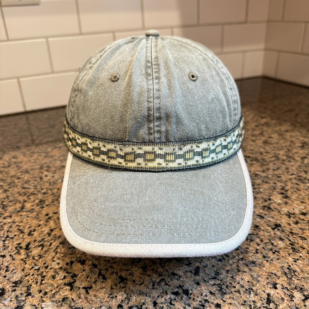 Distressed Cotton Dad Hat‎ Adjustable Men's Faded Olive Green Geometric Band Cap